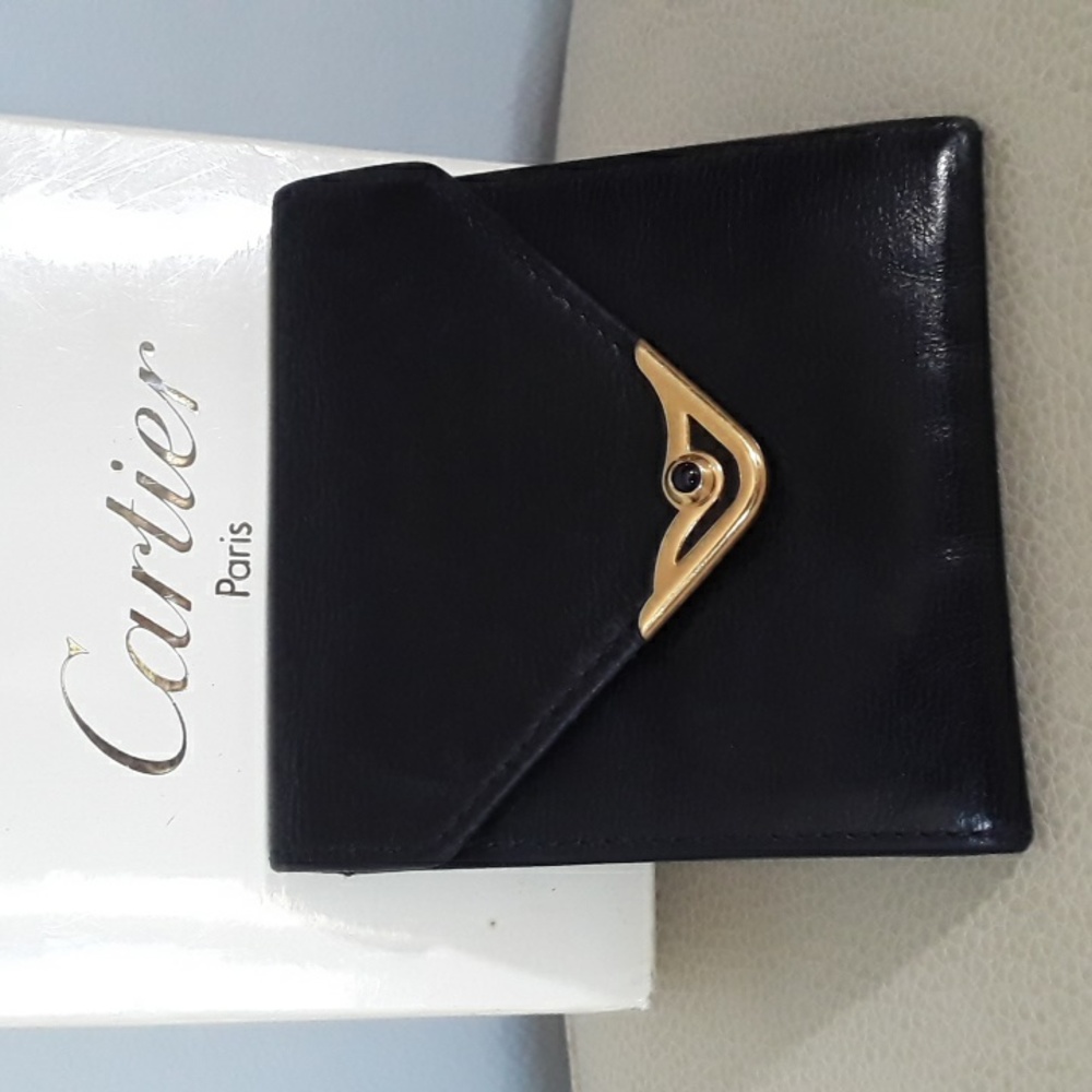 Auth CARTIER Sapphire Line Coin Pouch Deepest Navy/Black